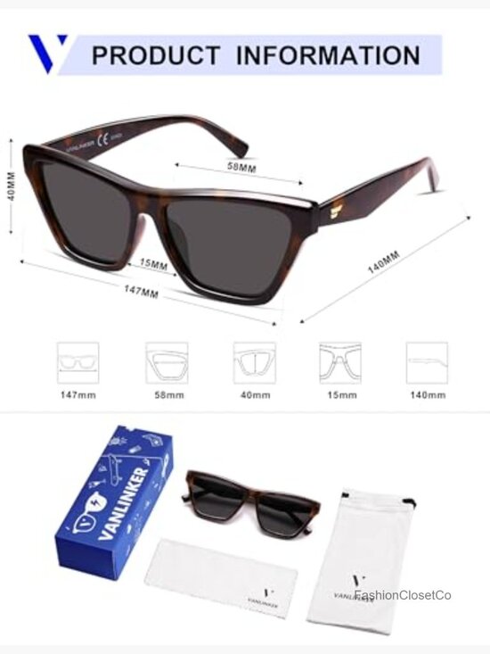Retro Polarized Square Sunglasses for Women Classic Driving UV400 Protection